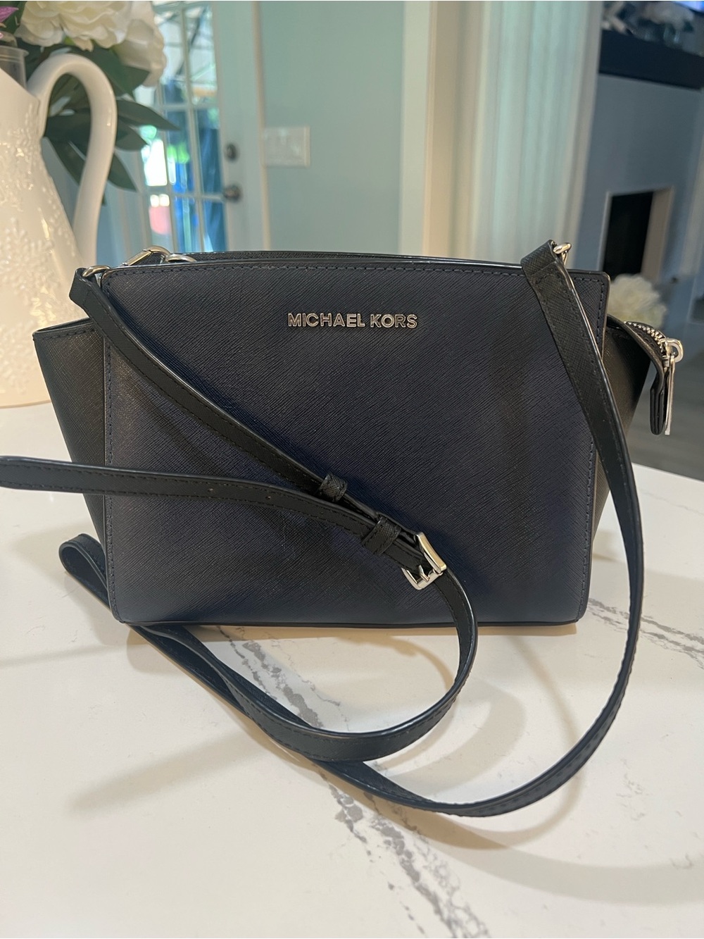 Michael Kors Selma Navy and Black Saffiano Leather Crossbody Bag